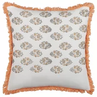 Poduszki dekoracyjne - Lumarko Bawełniana poduszka dekoracyjna w kwiaty z frędzlami 45 x 45 cm biało-pomarańczowa SATIVUS - miniaturka - grafika 1