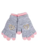Rękawiczki dla dzieci - Rękawiczki Dziewczęce Podwójne Szare Cekinowe Serce 14 Cm - miniaturka - grafika 1