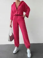 Koszule damskie - Koszula Zapinana Damska Casual Gładka Różowa S V7s - miniaturka - grafika 1