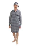 Piżamy damskie - KOSZULA NOCNA MĘSKA 4XL DŁUGI RĘKAW BAWEŁNIANA DLA TATY DZIADKA GRANATOWA W KRATĘ SZLAFMYCA5 - miniaturka - grafika 1