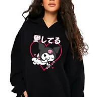 Bluzy damskie - Bluza Czarna Z Kapturem Damska Na Prezent Dla Fana Kuromi Wzory - S - miniaturka - grafika 1