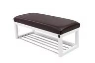 Ławki do przedpokoju - Ławka na buty LPG-4 150cm EMRAWOOD drewno lite kolor biały siedzisko gładkie ekoskóra kolor brązowy - miniaturka - grafika 1