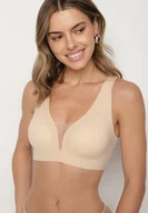 Biustonosze - Beżowy Biustonosz Sportowy z Siateczką i Gorsetowym Zdobieniem Saliatessa - miniaturka - grafika 1