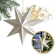 Ozdoby bożonarodzeniowe - DUŻA GWIAZDA PAPIEROWA ŚWIĄTECZNA AŻUROWA biała 35 cm WITRAŻ 3D WG02 - miniaturka - grafika 1