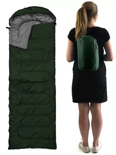CIEPŁY ŚPIWÓR TURYSTYCZNY 2w1 KOŁDRA MUMIA KAPTUR GREEN 1600 - Śpiwory - miniaturka - grafika 1