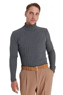 Bluzy męskie - Trendyol Męska bluza z golfem, gładka, wąska, Szary, S - miniaturka - grafika 1
