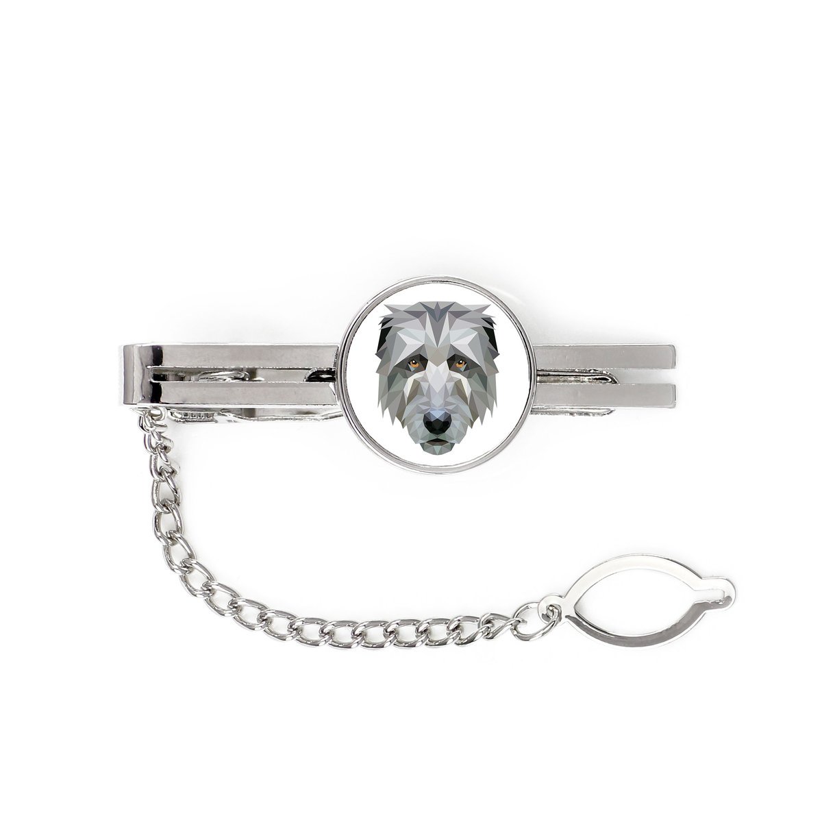 Wilczarz irlandzki, Irish wolfhound -geometryczna spinka ze zdjęciem i napisem do krawata Art-Dog