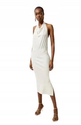 KAREN MILLEN KREMOWA SUKIENKA MIDI ODKRYTE PLECY L B1C