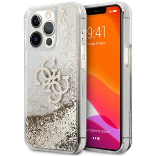Guess Etui 4G Big Liquid Glitter do Apple iPhone 13 Pro Złoty | GUHCP13LLG4GGO - Etui i futerały do telefonów - miniaturka - grafika 1