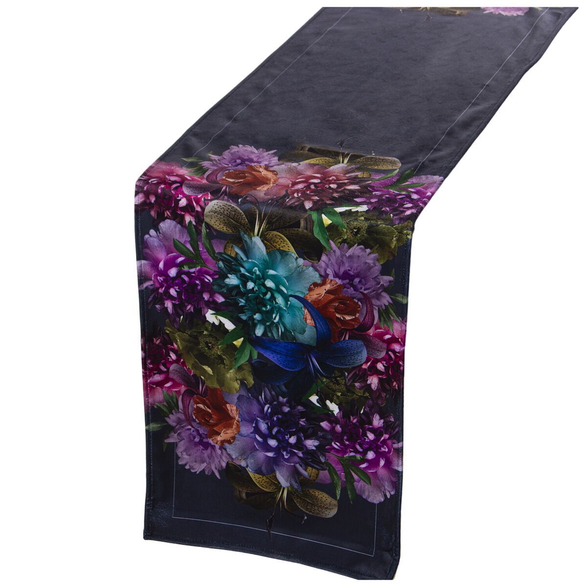Bieżnik na stół Alexandra House Living czarny tekstylny 180 x 30 cm aksamitny kwiatowy