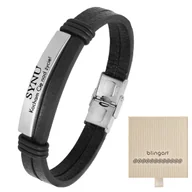 Bransolety męskie - Bransoletka z grawerem skórzana męska czarna - miniaturka - grafika 1