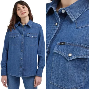 Lee WESTERN SHIRT Mid Blues REGULAR FIT KOSZULA JEANSOWA CIEMNY DżINS S - Koszule damskie - miniaturka - grafika 1
