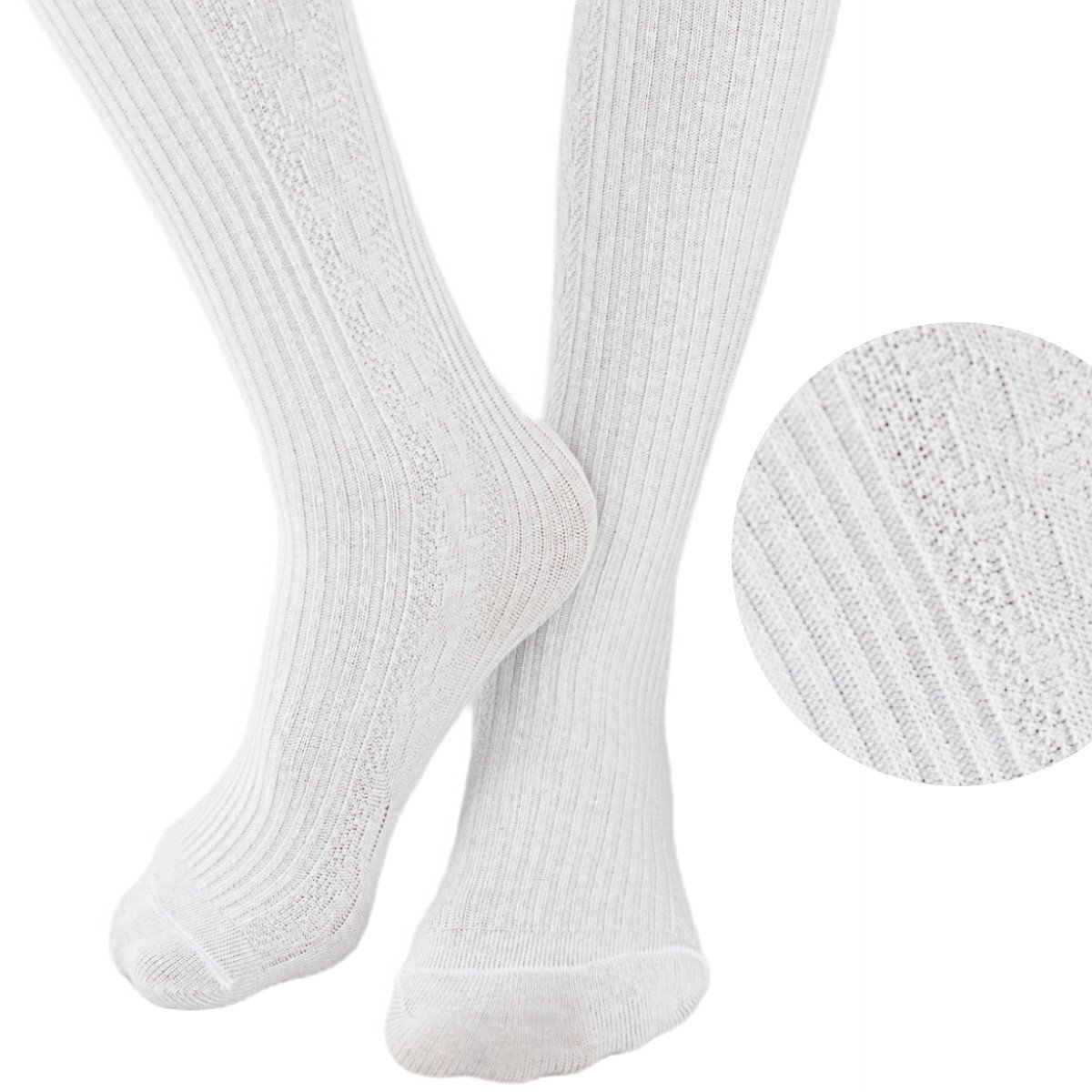 Rajstopy bawełniane prążek warkocz białe roz.104/110