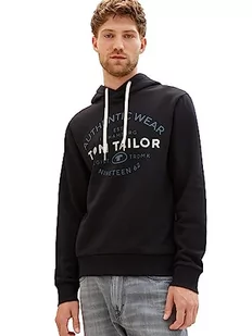 Męska bluza z kapturem TOM TAILOR Basic z nadrukiem logo, 29999-Czarny, M - Bluzy męskie - miniaturka - grafika 1