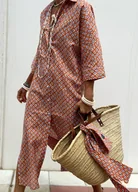 Sukienki - Koszulowa sukienka midi z rozcięciami - Czerwony - miniaturka - grafika 1