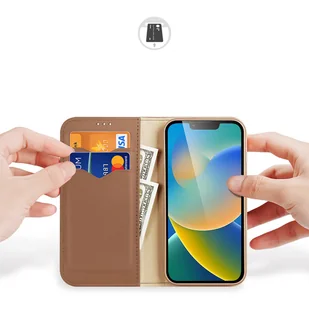 Dux Ducis Hivo skórzane etui z klapką pokrowiec ze skóry naturalnej portfel na karty i dokumenty iPhone 14 brązowy - Portfele - miniaturka - grafika 2
