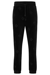Spodenki męskie - HUGO Męskie spodnie do biegania Daboon welurowe z mieszanki bawełny z logo Stack, czarny (Black1), L - grafika 1