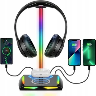 STOJAK NA SŁUCHAWKI FEEGAR HOLD Podświetlanie RGB HUB 3x USB Typ-C Indukcja - Akcesoria do słuchawek - miniaturka - grafika 1