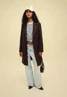 Płaszcze damskie - Stradivarius Miękki płaszcz średniej długości na guziki Brązowy M - miniaturka - grafika 1