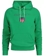 Swetry męskie - GANT Męska bluza z kapturem Shield Hoodie sweter z kapturem, zielony MID Green, standard, Mid Green, S - miniaturka - grafika 1