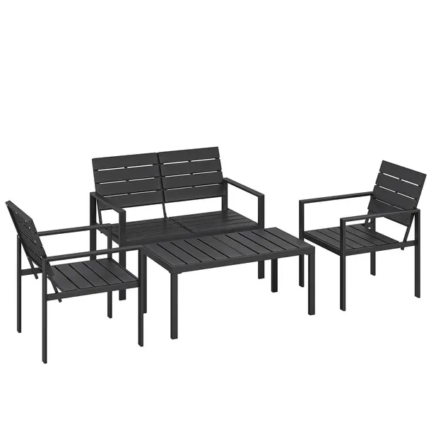 Lounge meble ogrodowe dla 4 osób z HDPE, łatwe w montażu, brązowe