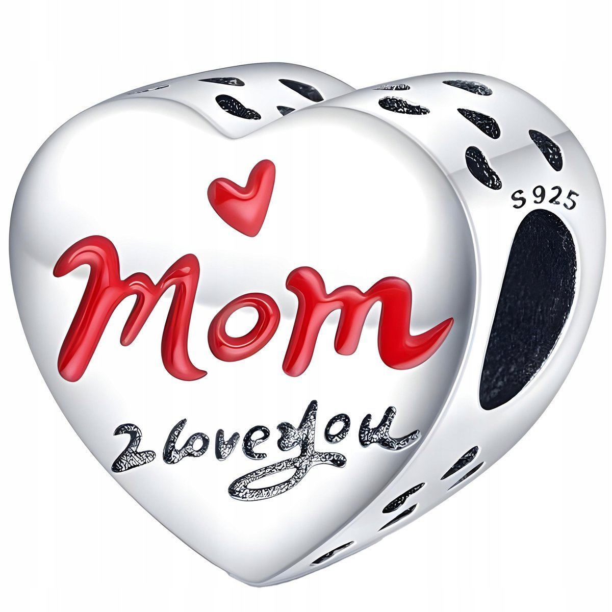 Charms Srebrny Serce Kocham Cie Mamo Mom Mama Mum I Love You SREBRO 925
