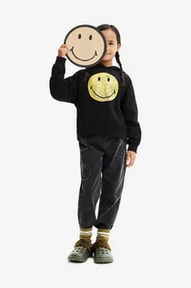Bluzy dla chłopców - Desigual bluza bawełniana dziecięca kolor czarny z kapturem z nadrukiem - grafika 1