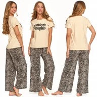 Piżamy damskie - Piżama Damska Bawełna Szerokie Spodnie Dzwony Panterka Krótki Rękaw S MORAJ - miniaturka - grafika 1