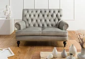 Sofy i kanapy - CHESTERFIELD Sofa #206 Szara skóra naturalna 140x84x94 cm - miniaturka - grafika 1