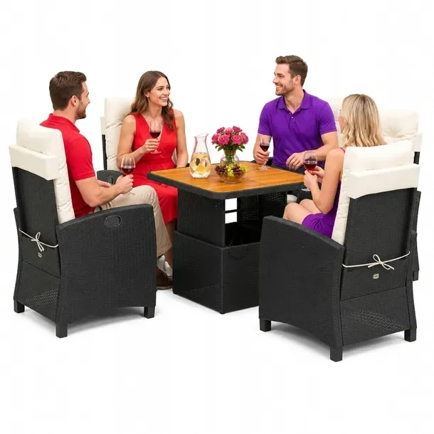 Zestaw mebli ogrodowych czarny, stół 80 x 80 x 40/71 cm, fotel 57 x 66 x