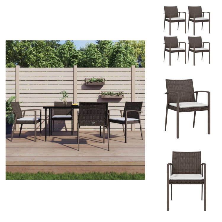 vidaXL Krzesła ogrodowe z poduszką 4 szt. Brązowy 56,5x57x83 cm Poly Rattan - Krzesła ogrodowe
