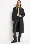 Płaszcze damskie - Czarny Długi Płaszcz Kurtka z Kołnierzem i Pikowaniem Semere - miniaturka - grafika 1