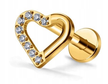 Tytanowy Kolczyk Labret PIERCING Cyrkonie Serce Serduszko HELIX Lobe 1,2/8