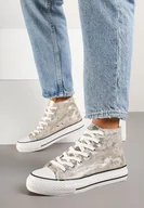 Trampki damskie - Złote Trampki za Kostkę Ozdobione Tłoczeniem Jollevia - miniaturka - grafika 1