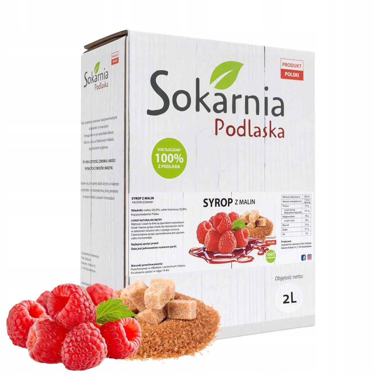SYROP MALINOWY 2l 100% Do Wody Deserów Budyniu Lodów Unikalny Smak Malin