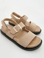 Buty dla dziewczynek - Reserved - Sandały z imitacji skóry - beżowy - miniaturka - grafika 1