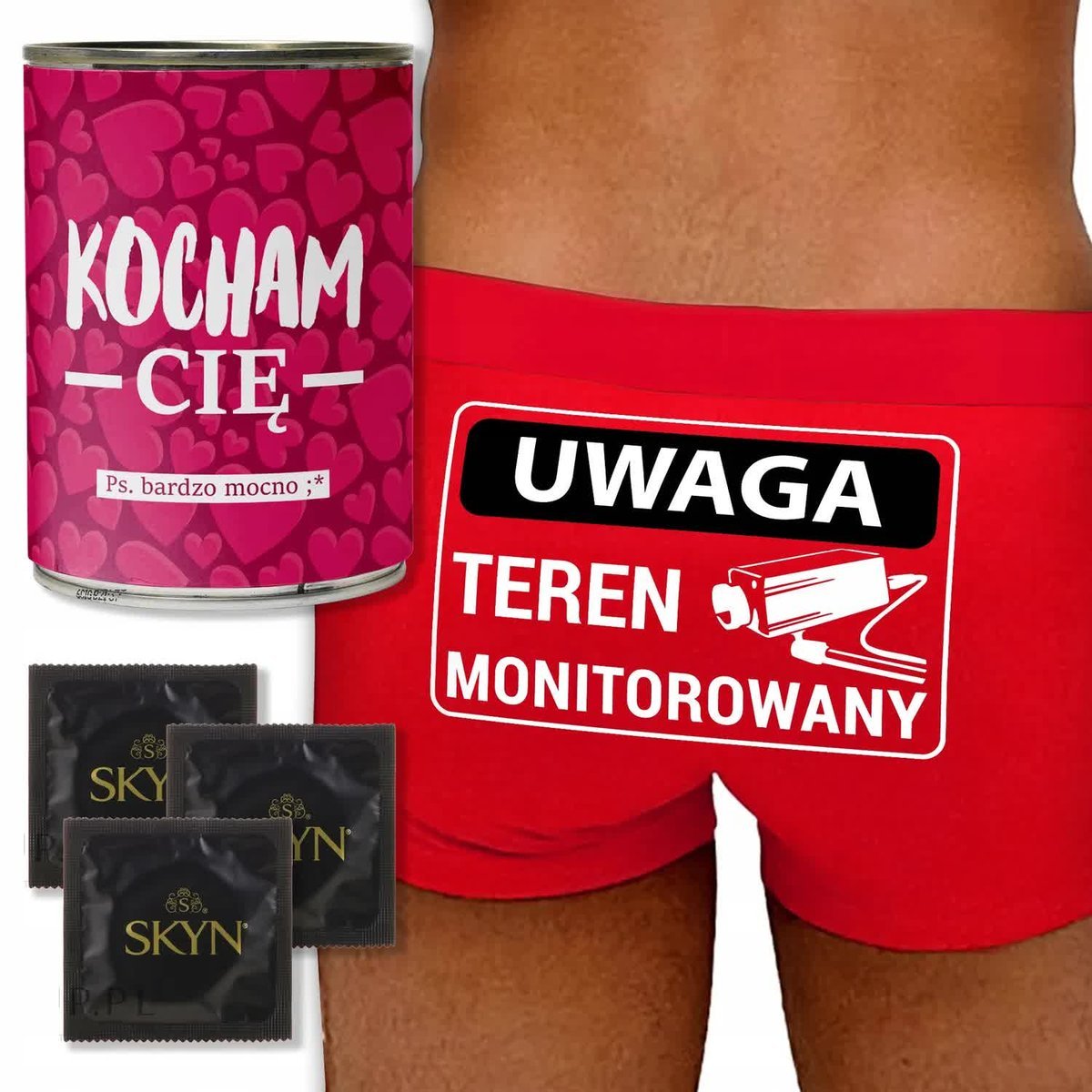 Zabawne BOKSERKI + PREZERWATYWY Puszka PREZENT na WALENTYNKI - L