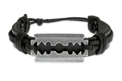 Bransolety męskie - Męska Bransoletka Z Imitacja Żyletki Skóra - miniaturka - grafika 1