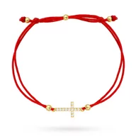 Bransoletki - Bransoletka złoty krzyżyk z cyrkoniami na czerwonym sznurku - miniaturka - grafika 1