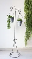 Kwietniki - Metalowy Stojak Kwietnik na Rośliny z 2 Wiszącymi Doniczkami – 141,5 cm - miniaturka - grafika 1