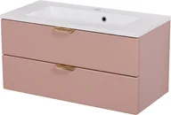 Szafki łazienkowe - Szafka łazienkowa pudrowy róż z umywalką złoty uchwyt 80 cm Magnolia Gante - miniaturka - grafika 1