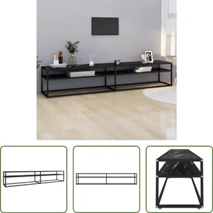 The Living Store Szafka pod TV czarna marmurowa 220x40x40,5 cm szkło hartowane - Szafki RTV - miniaturka - grafika 1