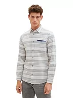 Koszule męskie - TOM TAILOR Męska koszula o regularnym kroju Chambray z bawełny, 32283-beżowy nieregularny pasek krzyżowy, XL - miniaturka - grafika 1