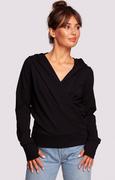 Bluzy damskie - Bluza na zakładkę z kapturem w kolorze czarnym B246, Kolor czarny, Rozmiar L, BE - Primodo.com - miniaturka - grafika 1