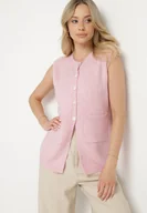 Kamizelki damskie - Różowa Rozpinana Kamizelka Sweterkowa z Wełną Quilzeki - miniaturka - grafika 1