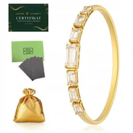 Bransoletki - ELEGANCKA POZŁACANA BRANSOLETKA SZTYWNA Z KAMIENIAMI, CYRKONIE DLA KOBIETY - miniaturka - grafika 1