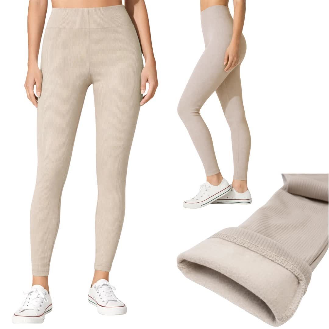 Beżowe legginsy ocieplane prążkowane z wysokim stanem S/M Captain Mike