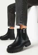 Botki damskie - Czarne Botki Sztyblety na Platformie z Elastyczną Wstawką Isilinda - miniaturka - grafika 1