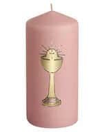 Pamiątka Pierwszej Komunii Świętej - Świeca komunijna świeczka pieńkowa różowa walec klubowa Hostia Kilich IHS - miniaturka - grafika 1