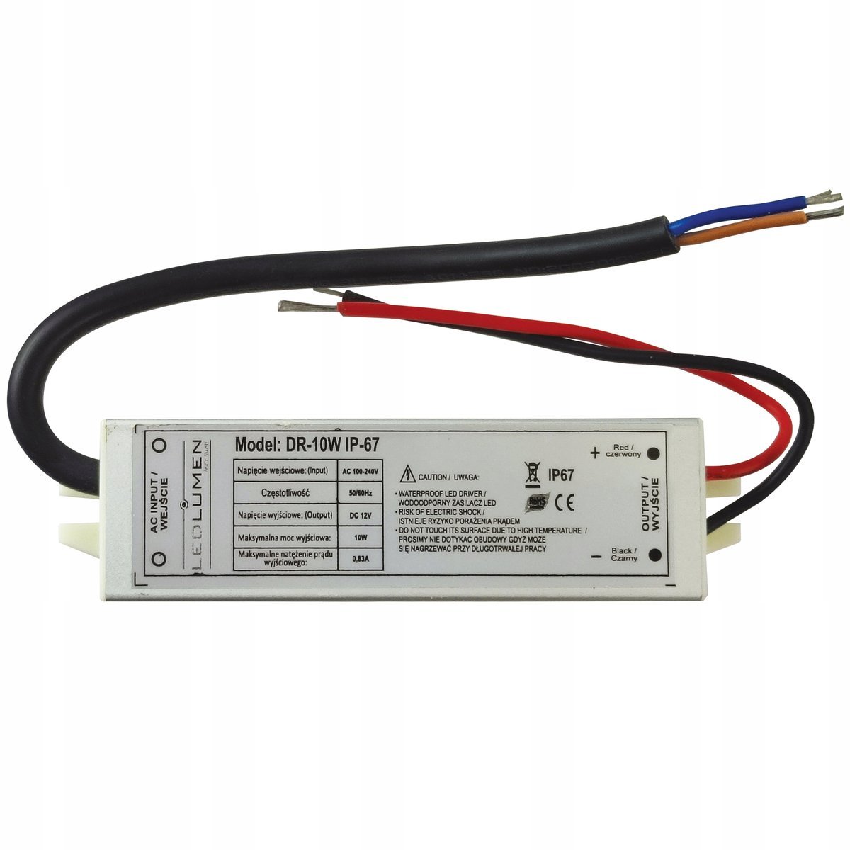 LedLumen Zasilacz LED wodoodporny 12V DR-10W IP67 128969175